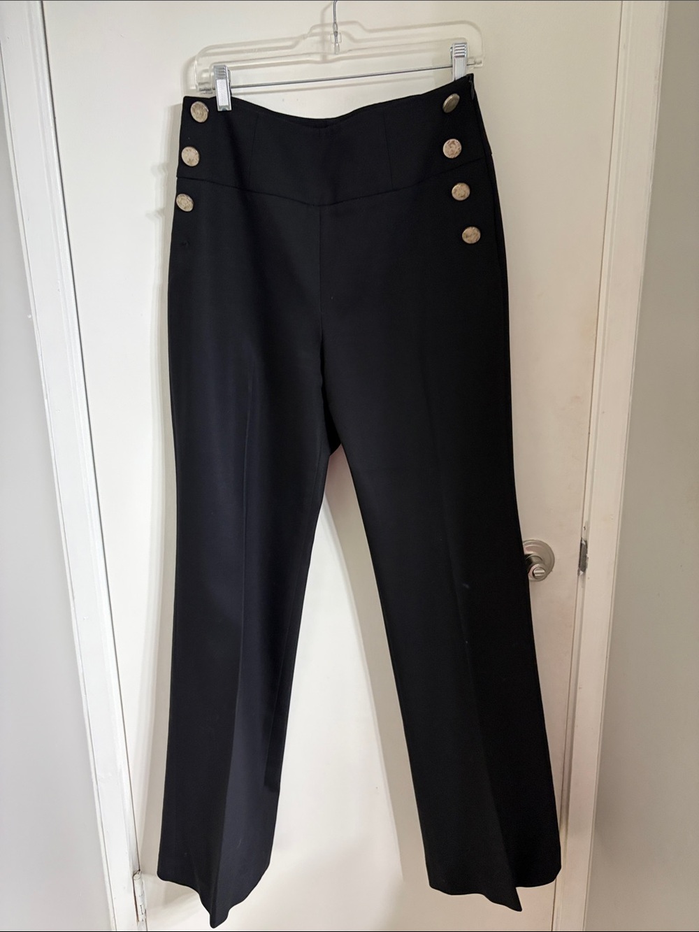 Iris Setlakwe Black Sailor Pants with Decorative Gold Buttons